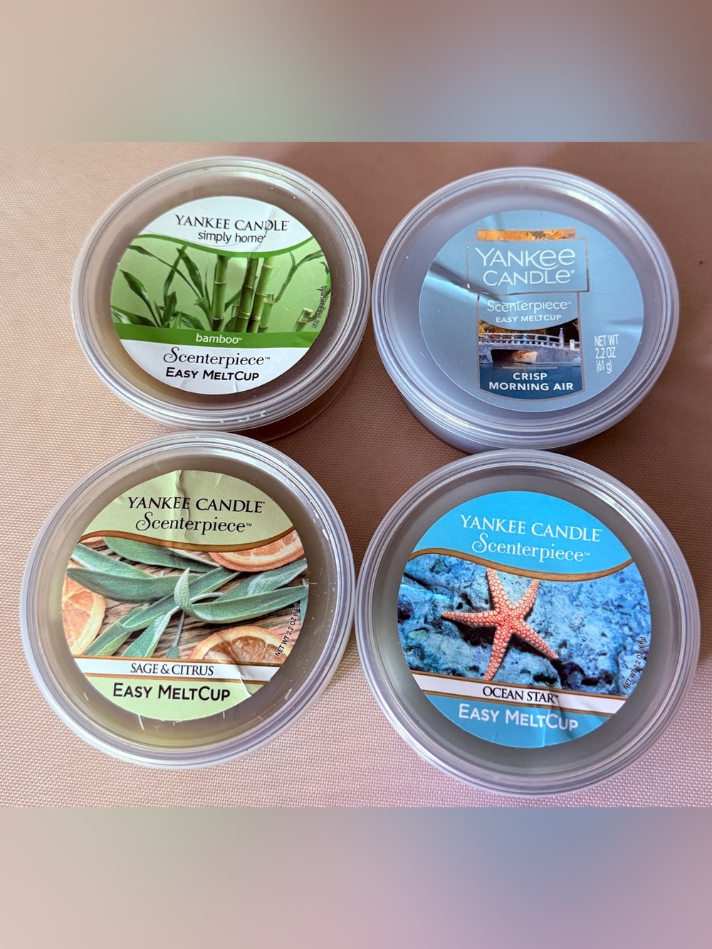 Yankee Candle Scenterpiece Easy MeltCup Lot of 4 Assorted Scent Wax Melt Cups